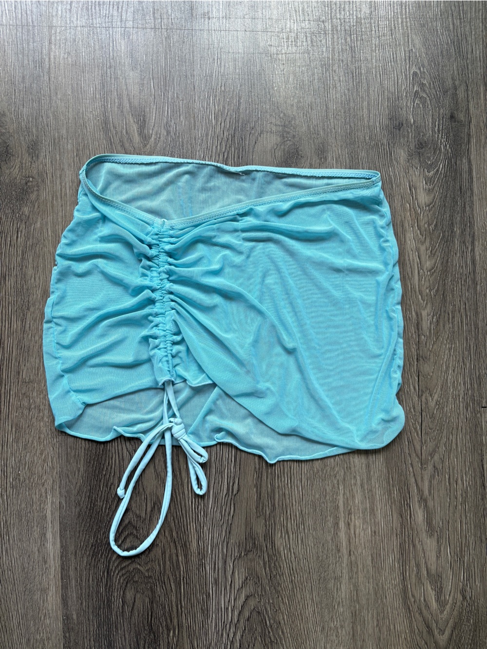 Baby Blue Mesh Bikini Cover-Up Skirt | Ruched Tie Side
